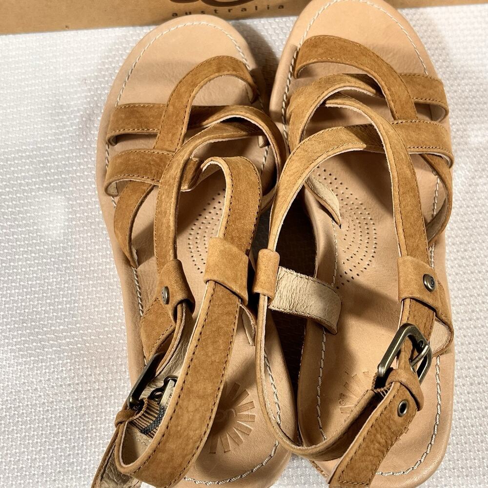 NIB Ugg Wedge High Heel Strappy Sandals Size 9 Brown Leather‎ - Picture 13 of 16